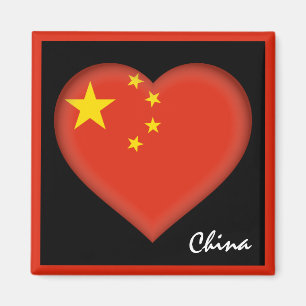 Aimant Drapeau chinois & Coeur chinois, Chine vacances/sp