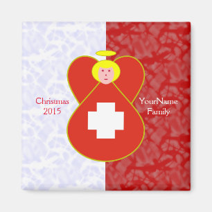 Aimant Drapeau d'ange suisse sur fond rouge et blanc pers