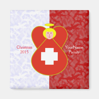 Aimant Drapeau d'ange suisse sur fond rouge et blanc pers