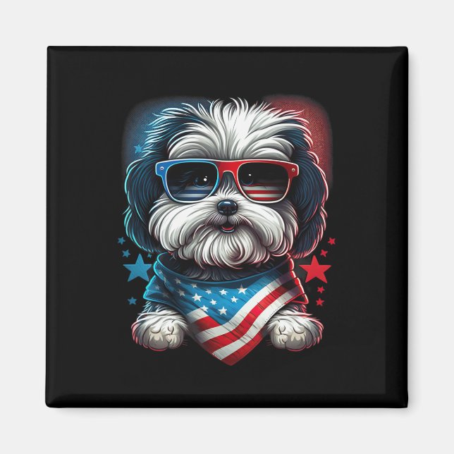 Aimant Drapeau de Juillet Patriotique Havanais Chien nous (Devant)