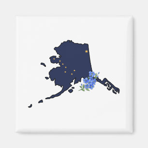Aimant drapeau de l'Alaska avec fleur d'État Oubliez-moi 