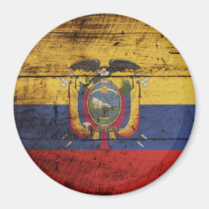 Aimant Drapeau de l'Equateur sur le vieux grain en bois
