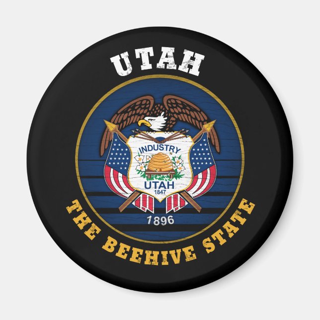 AIMANT DRAPEAU DE L'ÉTAT D'UTAH BEEHIVE (Devant)