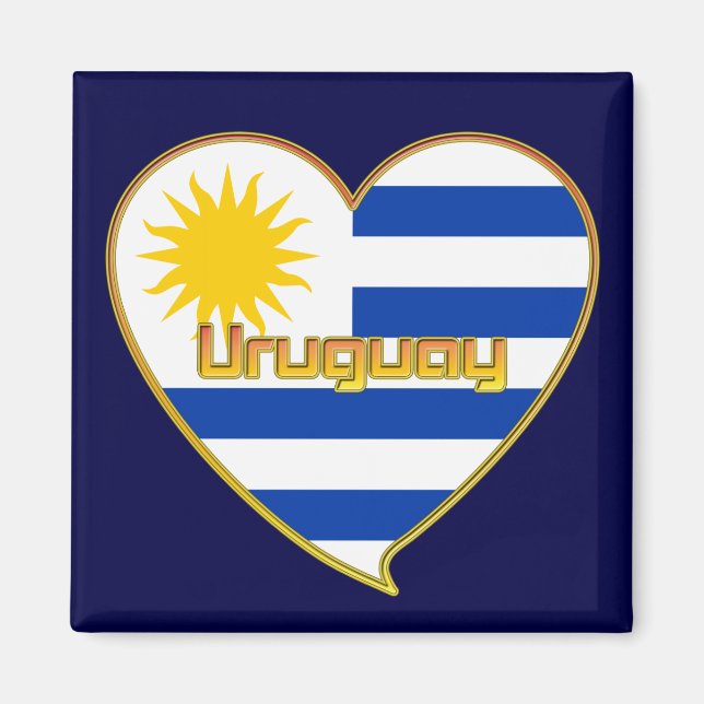 Aimant Drapeau de l'URUGUAY élégant coeur et le Soleil de (Devant)