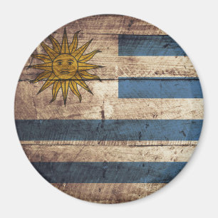 Aimant Drapeau de l'Uruguay sur le vieux grain en bois