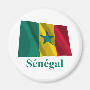 Aimant Drapeau de ondulation du Sénégal avec le nom en