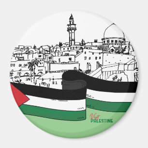Aimant Drapeau de Palestine et vieilles maisons dessinées