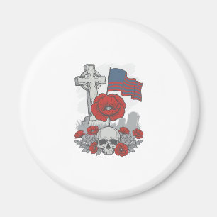 Aimant Drapeau de pavot de mémorial Croix de gravure vint