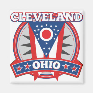 Aimant Drapeau d'État patriotique bleu rouge de Cleveland