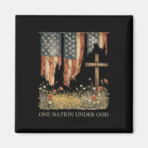 Aimant Drapeau d'une nation sous Dieu 4 juillet patriotiq