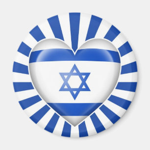 Aimant Drapeau israélien de coeur avec l'éclat d'étoil