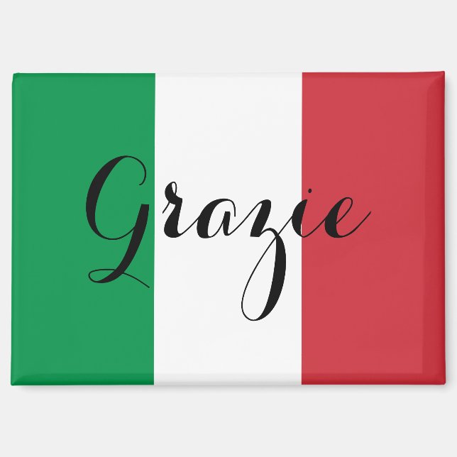 Aimant Drapeau italien Élégante calligraphie Grazie (Recto)