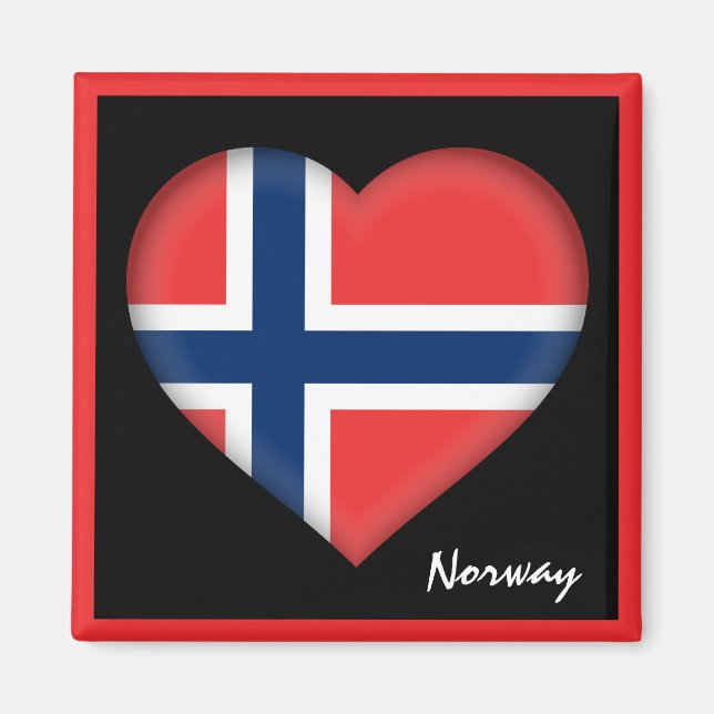 Aimant Drapeau norvégien & Coeur Norvège vacances /sports (Devant)