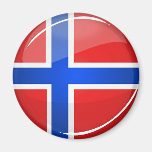 Aimant Drapeau rond brillant de Norvège