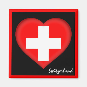 Aimant Drapeau suisse & Coeur, vacances en Suisse/sports