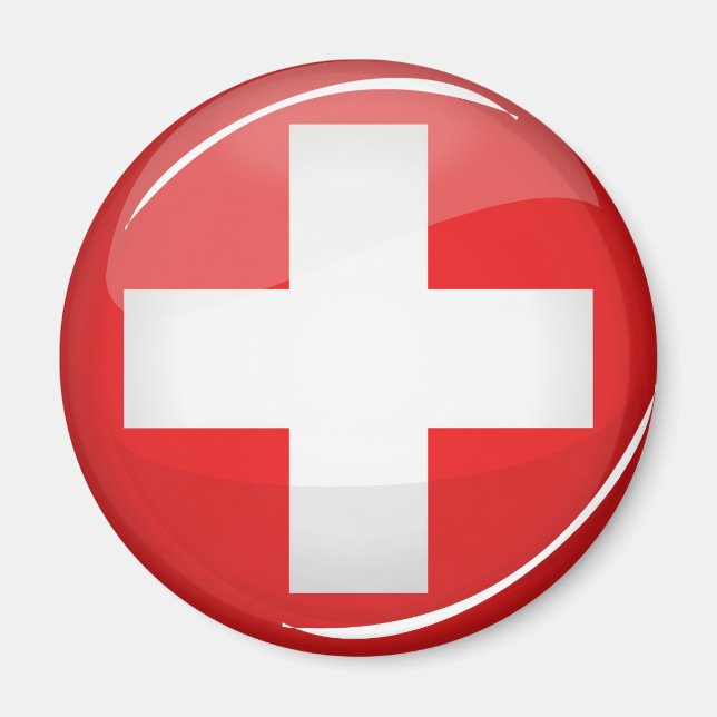 Aimant Drapeau suisse rond brillant (Devant)