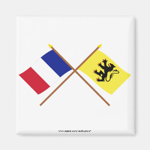 Aimant Drapeaux croisés de la France et de Nord