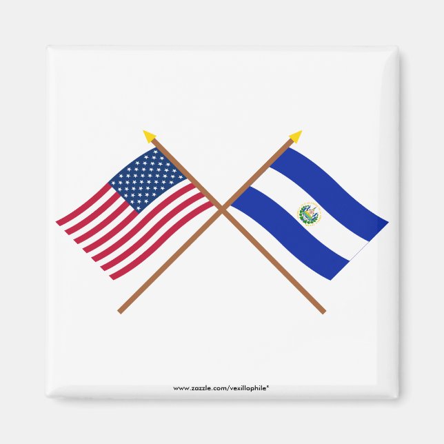 Aimant Drapeaux croisés des États-Unis et du Salvador (Devant)
