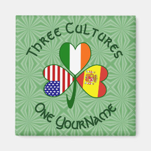 Aimant Drapeaux Espagne Irlande États-Unis Trèfle Votre N