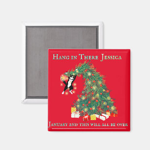 Aimant Drôle Accrochez-vous là Chat dans l'arbre de Noël