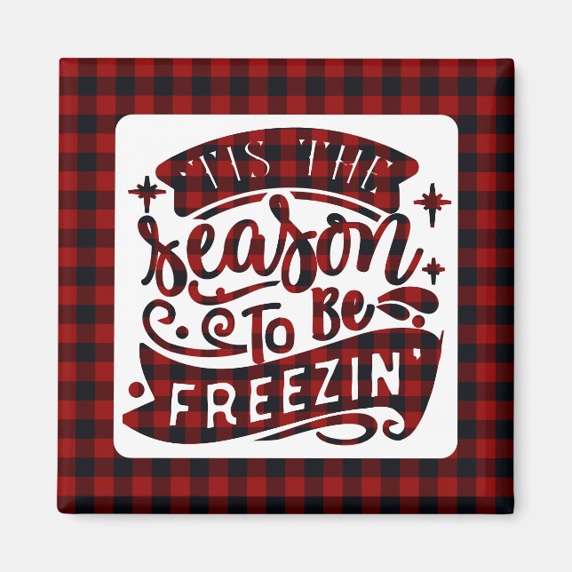 Aimant Drôle Buffle Rouge Plaid Tis Season Noël (Devant)