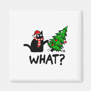 Aimant Drôle cadeau de chat noir Poussant l'arbre de Noël
