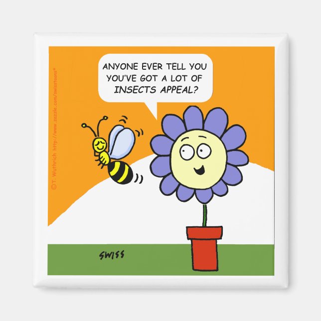 Aimant Drôle Cartoon Flower and Bee with Insects Appeal (Devant)