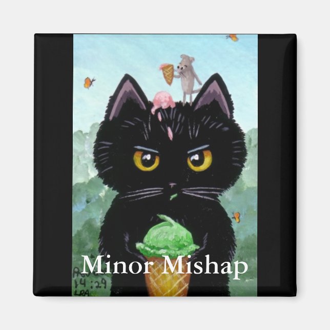 Aimant Drôle Cartoon mignon Chat noir souris Créationarts (Devant)
