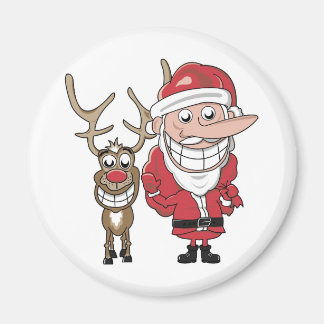 Aimant Drôle Cartoon Père Noël et Rudolph
