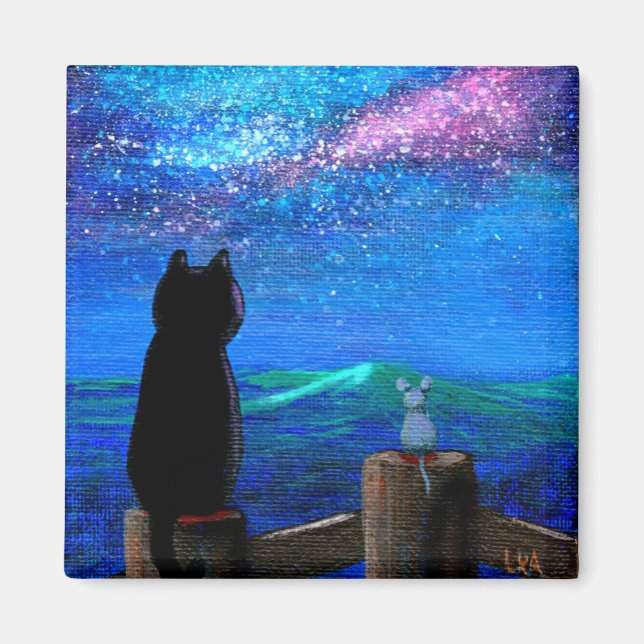 Aimant Drôle Chat Souris Étoiles Créationarts (Devant)