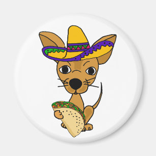 Aimant Drôle Chihuahua mangeant Taco Cartoon