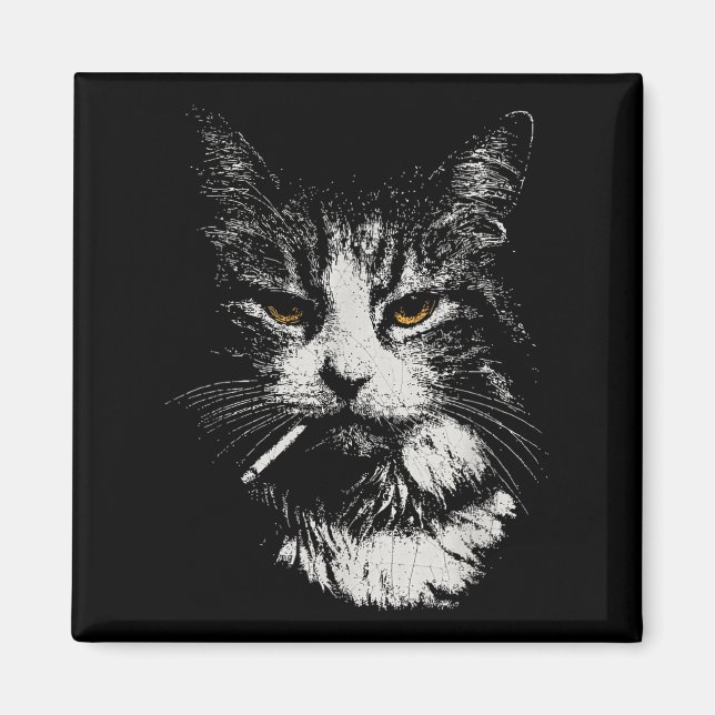 Aimant Drôle Cool Chat Fumer Mème Drôle Cat Ga (Devant)