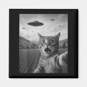Aimant Drôle de chat surpris selfie avec un chat alien uf