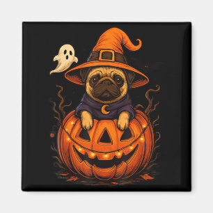 Aimant Drôle de race de Pug Animal Halloween Citrouilles