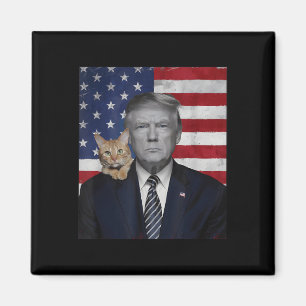 Aimant Drôle Donald Trump Et Chat Politique Drapeau Usa
