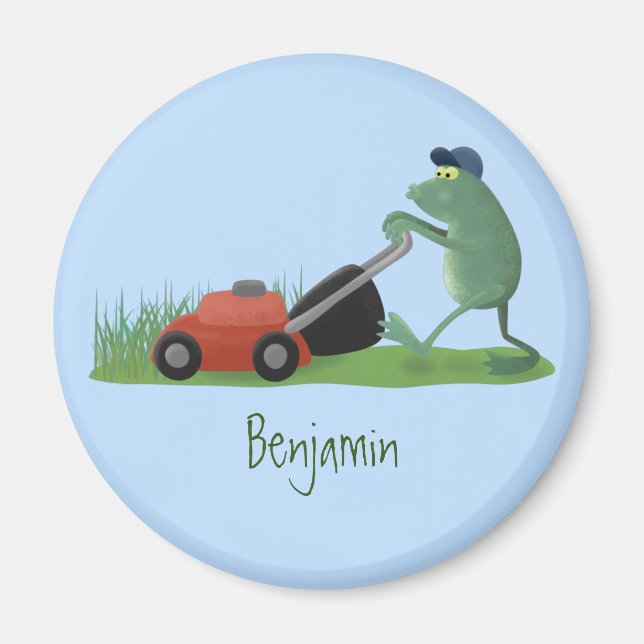 Aimant Drôle grenouille verte tondre la pelouse dessin (Devant)