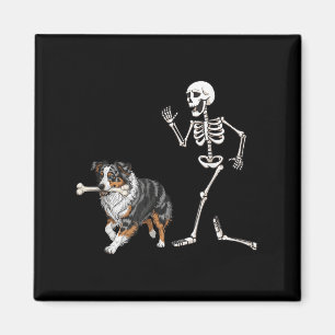 Aimant Drôle Halloween Berger Australien Et Squelette