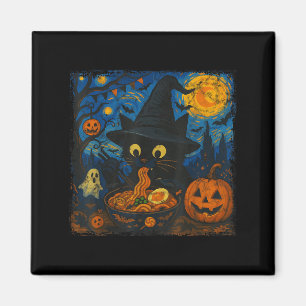 Aimant Drôle Halloween Chat Noir Manger Ramen Starry Nigh