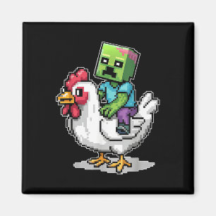 Aimant Drôle Jockey Pixel Riding Jockey Poulet Sur Un Chi