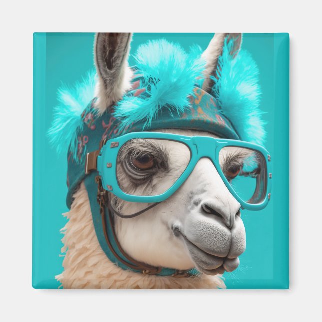 Aimant Drôle Llama Alpaca mignonette Animaux Beanie Casqu (Devant)