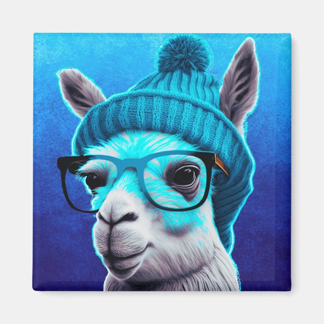 Aimant Drôle Llama Alpaca mignonette Animaux Beanie Casqu (Devant)
