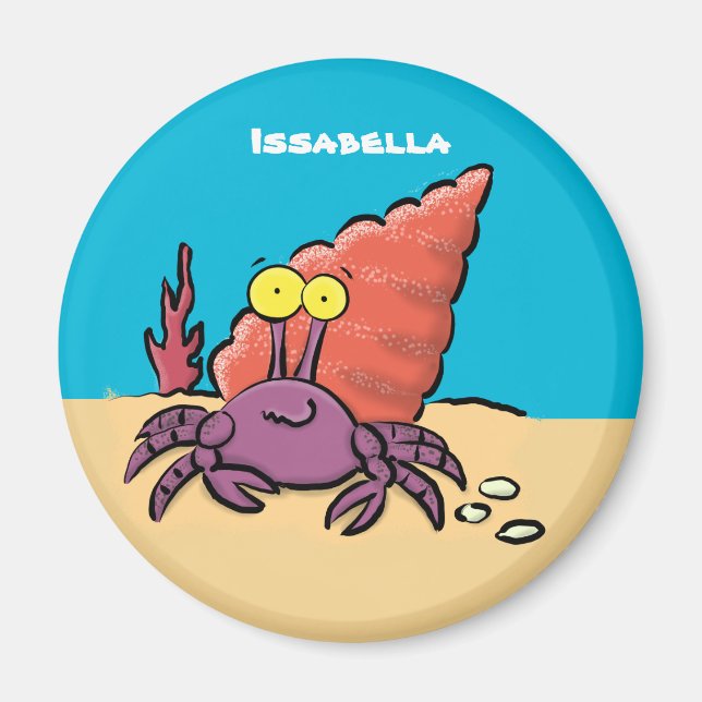 Aimant Drôle mignon caricature pourpre crabe ermite (Devant)