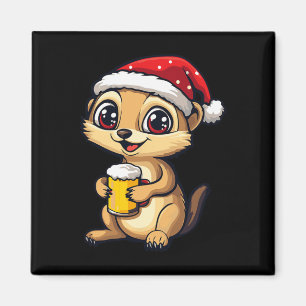 Aimant Drôle Noël Meerkat Avec Bière Comic