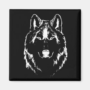 Aimant Drôle noir et blanc tête de loup croquis