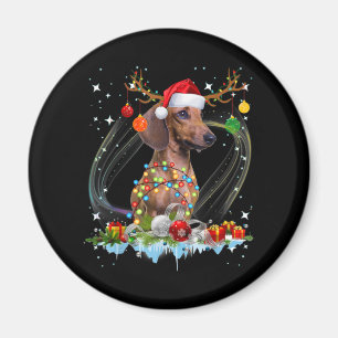 Aimant Drôle Père Noël Dachshund Reindeer Noël clair