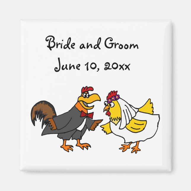 Aimant Drôle Rooster Groom et Hen Bride Mariage (Devant)