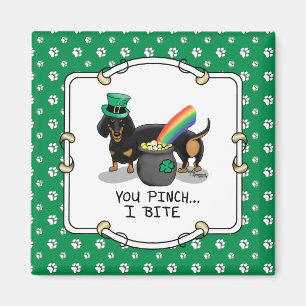 Aimant Drôle St. Patrick's Day Dachshund (noir & bronzage