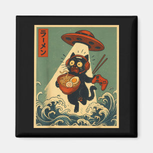 Aimant Drôle Vintage Anime Japonais Chat Joueur Ramen Ufo