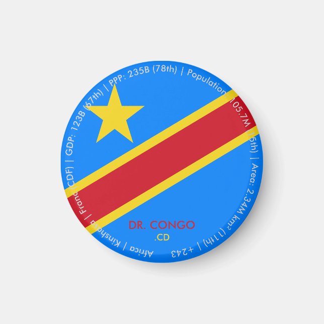Aimant du drapeau de la RD Congo (Devant)