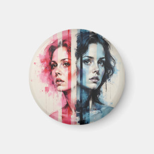 Aimant Dualité Rouge et Bleue - Portraits jumeaux dans Ab
